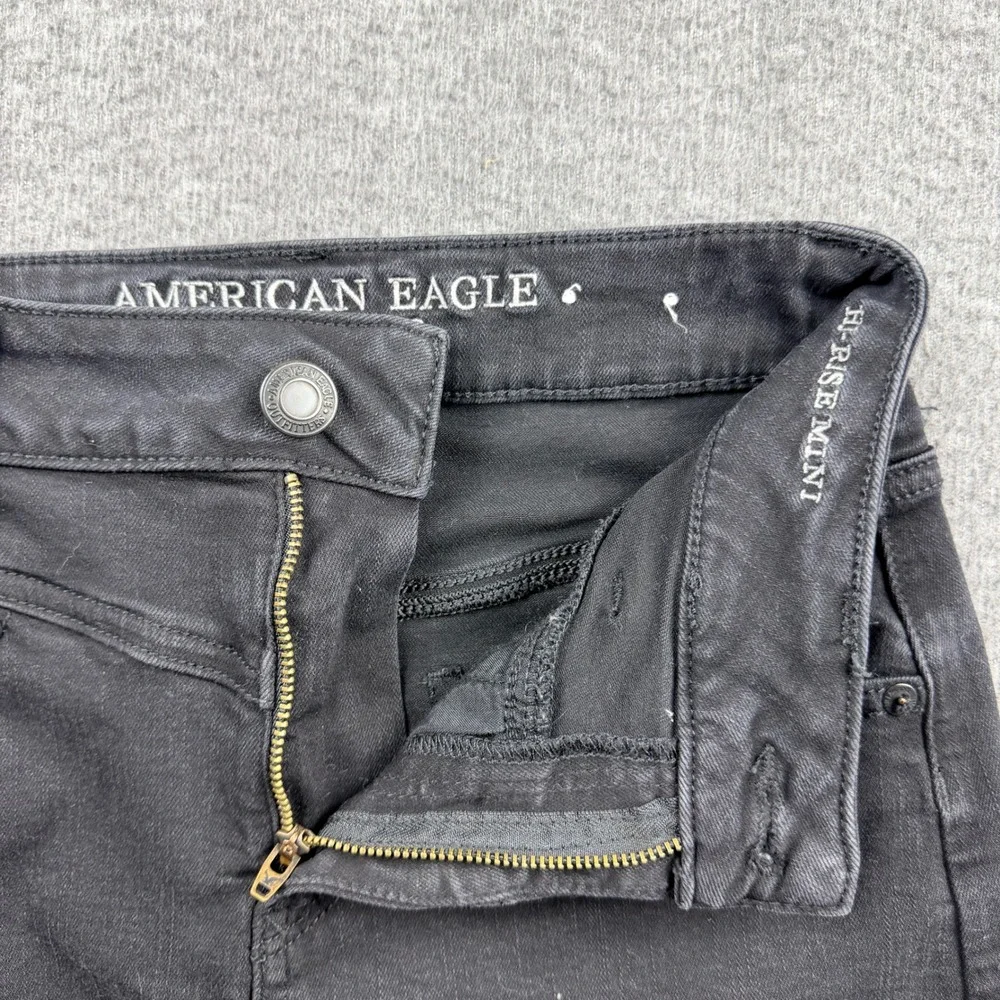 American Eagle Women's 0 Hi-Rise‎ Mini Skirt Black Denim Stretch Raw Hem